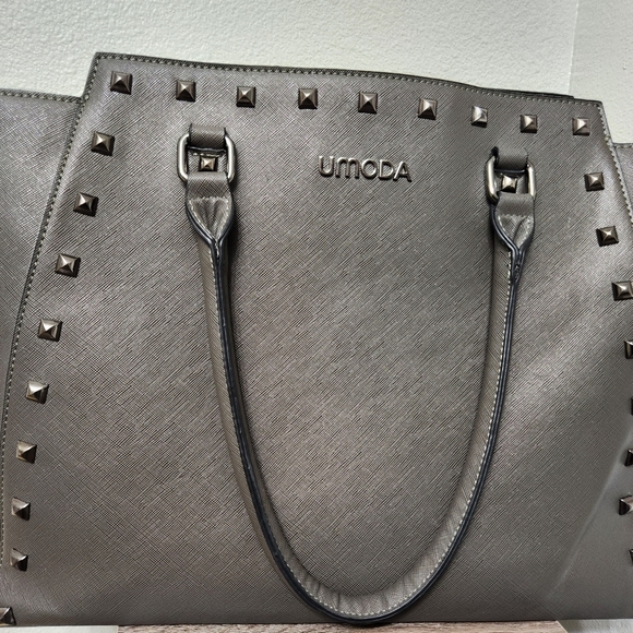 Umoda Gray Studded Laptop Bag Faux Leather - Picture 1 of 10